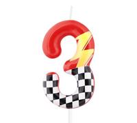 mciskin Bougies d'anniversaire rouges pour 3e anniversaire pour garçon et fille, bougie numéro 3 rouge pour gâteau, décorations de gâteau sur le thème des voitures de course