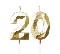 mciskin Bougies dorées 20ème anniversaire, bougie 3D numéro 20 pour gâteau, garçon fille 20ème décorations, dorées bougie Topper Doré gâteau décorations pour fête d'anniversaire anniversaire