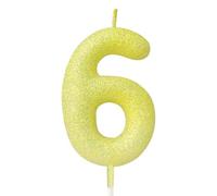 mciskin Bougies jaune citron en forme de chiffre 6 pour gâteau, bougie d'anniversaire à paillettes pour fille, garçon, fête prénatale, mariage, jaune citron