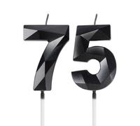 mciskin Bougies noires pour 75e anniversaire, décorations de fête d'anniversaire pour homme et femme, bougie 3D en forme de chiffre 75 pour gâteau, noires décoration de gâteau pour fête d'anniversaire