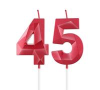 mciskin Bougies rouges pour 45e anniversaire, décorations de fête d'anniversaire pour homme et femme, bougie 3D en forme de chiffre 45 pour gâteau, rouges décoration de gâteau pour fête d'anniversaire