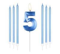 mciskin Ensemble de bougies bleu royal pour 5e anniversaire - Bougie numéro 5 pour gâteau avec longues bougies fines - Décorations de 5e anniversaire pour garçons et filles - Décorations de gâteau
