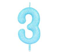 mciskin Lot de 3 bougies d'anniversaire à paillettes pour fille et garçon, motif chiffre 3 bleu, décorations de gâteau d'anniversaire pour fille et garçon, macaron pour fête, fête prénatale