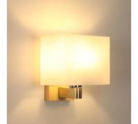 Mckalen Applique Murale Intérieure Bois, E27 Lampe Murale avec Carré Abat-jour en Verre, Minimaliste Luminaire Murale pour Chambre Couloir Escalier, 17 x 13.5 x 18 cm, Blanc (Ampoule Non Incluse)