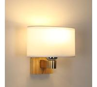 Mckalen Applique Murale Intérieure Bois, E27 Lampe Murale en Ovale Abat-jour en Tissu, Rétro Minimaliste Luminaire pour Chambre Couloir Escalier(Ampoule Non Incluse)