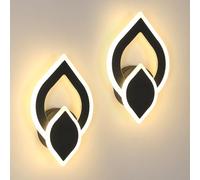 Mckalen Applique Murale Intérieure LED, 2 Pièces 16W Lampe Murale LED Moderne 1800LM, Luminaire Mural Noir en Acrylique pour Salon, Chambre, Couloir, Escalier, Blanc Chaud 3000K