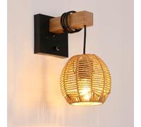 Mckalen Applique Murale Intérieure Vintage, Applique Murale en Rotin E27 avec Interrupteur, Cage Lampe Murale en Bois pour Salon, Chambre, Couloir, Salle à Manger (Sans Ampoule)