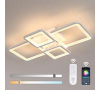 Mckalen Plafonnier LED Dimmable Moderne 62CM, 54W 5400LM Luminaire Plafonnier avec Télécommande/APP 3000K-6500K, 4 Carré Blanc Lampe de Plafond Acrylique pour Salon Cuisine Chambre Salle à Manger