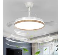 Mckalen Rétractable Ventilateur Plafond avec Lumière, Ventilateur Plafond LED avec Telecommande, 3 Températures, 6 Vitesses Silencieux, 3 Pales Rétractables, Plafonnier Ventilateur pour Chambre Salon