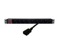 MCL 9A/RE-9/C14 : Bloc d'Alimentation Rackable 19" - 9 Prises 2P+T - 250V 16A - Cordon 1.8m avec Connecteur C14 - Interrupteur ON/OFF