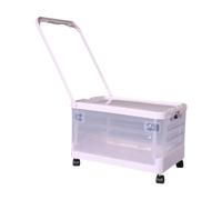 MCMUZKZS Boîte de Rangement Pliante avec Roues et Poignée Extractible Chariot Organisateur Conteneur à Couvercle Boîte Pliable en PP Adaptée pour Salon Voiture, Clair