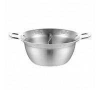 MCMUZKZS Double Compartiment Acier 201 Divisée Séparément Pratique Manipulation Facile Corps Rond pour Préparation Plats Restaurant Dîner Groupe, 32CM, Silver Divided Flat