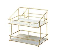 MCMUZKZS Étagère de Salle de Bain Plateau Organisateur à Deux Niveaux Support Panier Cosmétiques En Fer Stable Adapté à La Cuisine Bureau Chambre Maison, double blanc