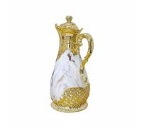 MCMUZKZS Isotherme Carafe Pichet Bouteille à Café avec Liner en Verre Finition Luxe Motif Classique Poignée Élégante Adaptée à la Maison Événements Bureau, Marbre Blanc Or, 500ML