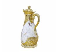 MCMUZKZS Isotherme Carafe Pichet Bouteille à Café avec Liner en Verre Finition Luxe Motif Classique Poignée Élégante Adaptée à la Maison Événements Bureau, Marbre Blanc+Or, 800ML