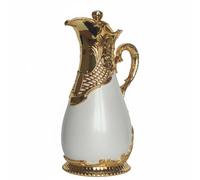 MCMUZKZS Isotherme Carafe Pichet Bouteille à Café avec Liner en Verre Finition Luxe Motif Classique Poignée Élégante Adaptée à la Maison Événements Bureau, Or Blanc, 800ML