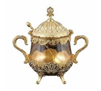 MCMUZKZS Sucrier Récipient à Sucre Bol Décoratif Table Verre Métal Motif Paon Relief Couvercle avec Ornement Pied Organisé pour Condiments Rangement Élégant Adapté pour Maison Restaurant, Doré