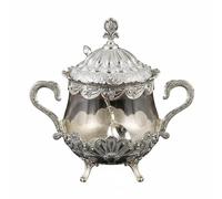 MCMUZKZS Sucrier Récipient à Sucre Bol Décoratif Table Verre Métal Motif Paon Relief Couvercle avec Ornement Pied Organisé pour Condiments Rangement Élégant Adapté pour Maison Restaurant, Argent