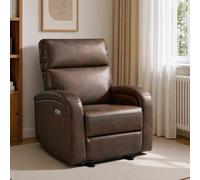 MCombo Fauteuil Relax Électrique pour Les Petits Espaces, Fauteuil Dos au Mur Gain de Place, avec Repose-Pieds Allongé, Ports USB & Type-C, Fauteuil Confort pour Salon en Similicuir, PR644, Marron