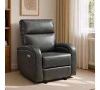 MCombo Fauteuil Relax Électrique pour les Petits Espaces, Fauteuil Salon Dos au Mur Gain de Place, avec Repose-Pieds Allongé, Ports USB & Type-C, Fauteuil Confort pour Salon en Similicuir, PR644, Gris