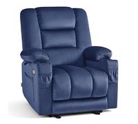 MCombo Fauteuil Relax Électrique Zéro Gravité, Fauteuil Inclinable avec Massage et Chaleur Lombaire, USB & Type-C, Porte-Gobelets, Fauteuil Salon Confort pour Salle de Séjour, 6079 (Bleu, Moyen)
