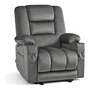 MCombo Fauteuil Relax Électrique Zéro Gravité, Fauteuil Inclinable avec Massage et Chaleur Lombaire, USB & Type-C, Porte-Gobelets, Fauteuil Salon Confort pour Salle de Séjour, 6079 (Gris, Moyen)