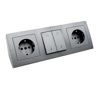 McPower - Bloc multiprise encastré | Flair | 2 Prises de Contact de Protection + 1 Interrupteur, 230 V ~ / 16 A, Montage, Anthracite Gris foncé Mat