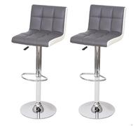 MCW 2x Tabouret de bar MCW-G87 similicuir gris blanc pied chromé