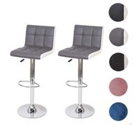 Mendler Tabouret de bar HWC-G87 2x – similicuir gris-blanc, réglable, pied chromé