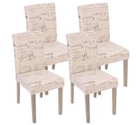 4x chaise de séjour Littau, fauteuil tissu avec écriture, crème, pieds couleur chaîne