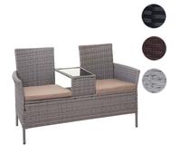 Mendler Banc de jardin avec table HWC-E24 Poly‑Rattan 132 cm gris coussin crème