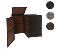 habillage pour 2 poubelles HWC-E25, abri pour poubelles, couverture pour poubelles, poly rotin 2x120l ~ brun