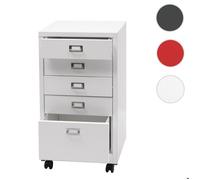 Caisson à roulettes HWC-L49, armoire à tiroirs acier armoire à dossiers, métal 75x40x41cm 5 tiroirs blanc