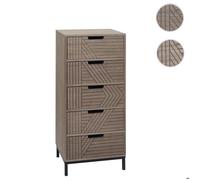 Commode HWC-N90, armoire Highboard, design 3D 5 tiroirs bois métal 84x35x29cm gris-brun