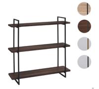 Mendler - Étagère murale HWC-K78 - 3 étagères bois massif 60x60x18cm brun-foncé/métal-noir