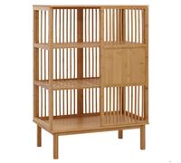 Étagère en bambou HWC-N81, armoire de salle de bain Étagère de salle de bain Commode, 3 étagères Porte coulissante 115x80x45cm