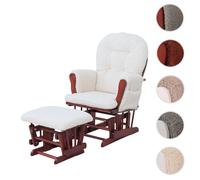 Fauteuil relax HWC-C76, fauteuil à bascule Fauteuil oscillant + pouf Tissu Bouclé 480g/m² Öko-Tex crème Bâti foncé