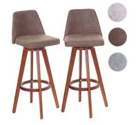 Mendler Tabouret de bar HWC-C43 pivotant bois textile marron vintage pieds clairs Lot de 2