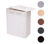 Mendler Panier à linge HWC-C21 en bambou 2 compartiments 63x55x34 cm 100 l blanc