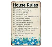 MDBJTCYZN House Rules Novelty Metal Sign Humorous Wall Decor for Kitchen Bathroom Bar Pub Coffee Shop Restaurant Fun Sarcastic Quote Home Accent 8 X 12 inch