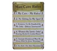 MDBJTCYZN Humorous Man Cave Metal Sign Rules Quote Wall-Art Decor for Garage Office Basement Bar Gift for Him Birthday 8 X 12 inch