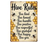 MDBJTCYZN ZGPOSQKZSC Hive Rules Vintage Tin Signs for Home Wall Decor Funny Bee Themed Quote Poster for Living Room Bedroom Kitchen Bathroom Garden Farmhouse 8 X 12 inch