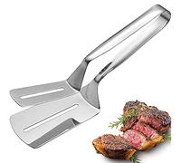 MDDZ Pince à Steak Pince, Pelle à Poisson Frit, Pince Barbecue en Acier Inoxydable, Multifonction Pince de Cuisson avec Fentes pour Steak, Pain, Hamburger, Barbecue, Viandes, Pizza, Poisson, Argent