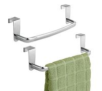 mDesign accroche torchon (Lot de 2) - Porte-Serviettes à accrocher à la Porte de l’Armoire de Cuisine - accroche Serviettes de Bain en métal - argenté