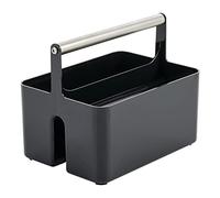 mDesign Aura Collection Aura Panier de rangement en plastique avec poignée en métal pour salle de bain, dortoir, cuisine, peut contenir savon, shampooing, après-shampoing - Noir/chrome brossé