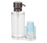 mDesign Distributeur à Pompe Transparent pour Bain de Bouche - Idéal pour l'hygiène bucco-Dentaire - Porte-gobelet intégré pour gobelets en Carton et Plastique - Capacité de Remplissage maximale 581