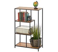 mDesign étagère à Livres à 4 Niveaux - Petit Meuble bibliothèque en métal et Bois - étagère Bois Moderne au Style Industriel, idéale pour Les Livres, la décoration et Plus Encore - Noir