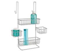 mDesign étagère de douche à suspendre à la porte de la douche - serviteur de douche pratique sans perçage - valet de douche pour tout accessoire de douche - en métal - argenté