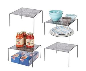 mDesign Lot de 4 étagères de Cuisine autoportantes en métal pour Tasses, Assiettes, Aliments, etc. - Graphite
