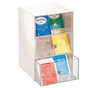 mDesign Organiseur de cuisine avec 3 tiroirs - Boîte de rangement pour sachets de thé, dosettes de café, édulcorants et plus encore - Boîte à thé avec 18 compartiments en plastique - Beige et